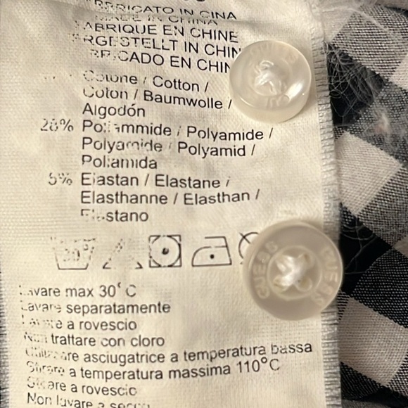 Guess Women’s Button Down Shirt Gingham Long Sleeve Large Black White - Picture 8 of 11